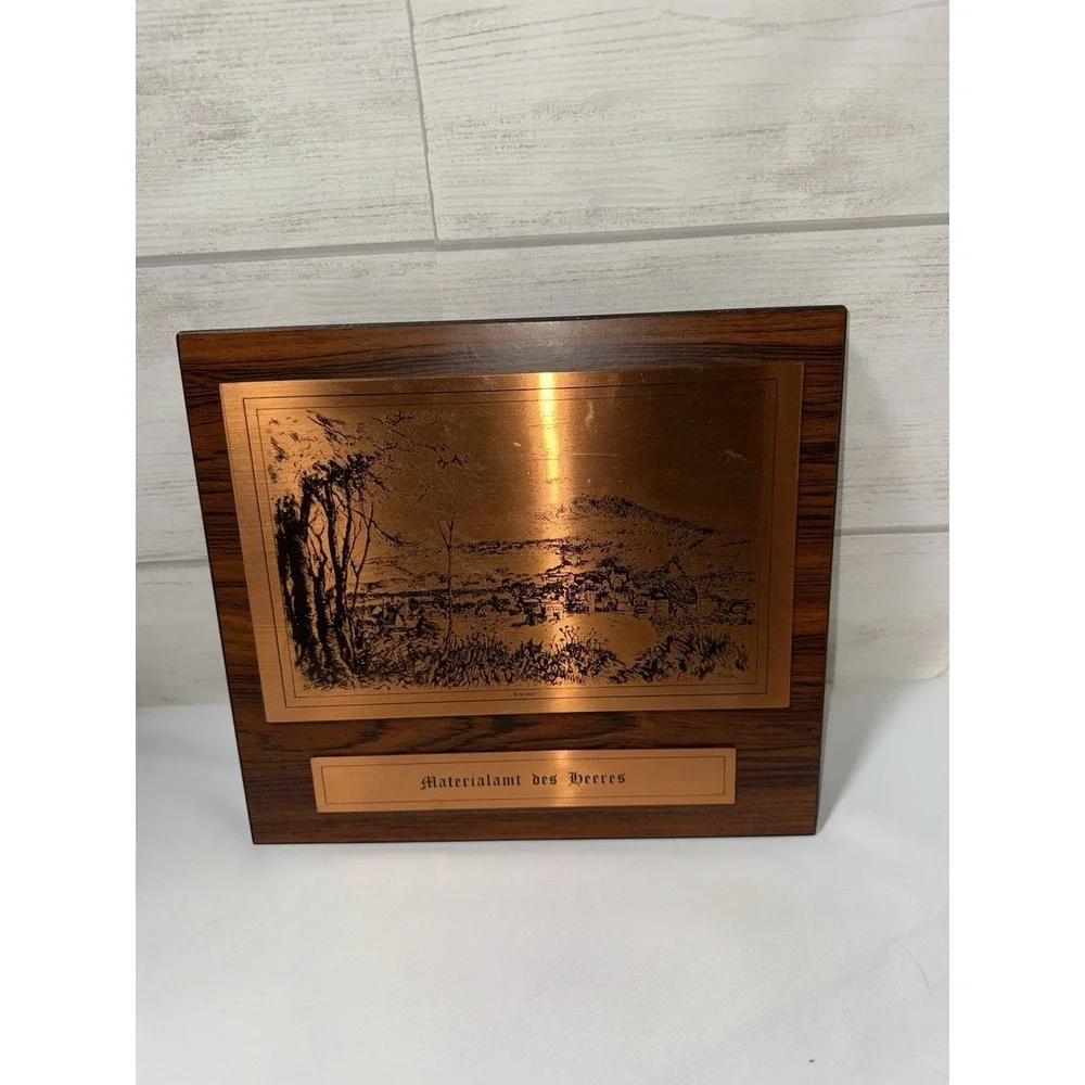 Vintage  Copper Etching Wall Plaque Neuenabr , German  ,  Materialamt Des Beeres